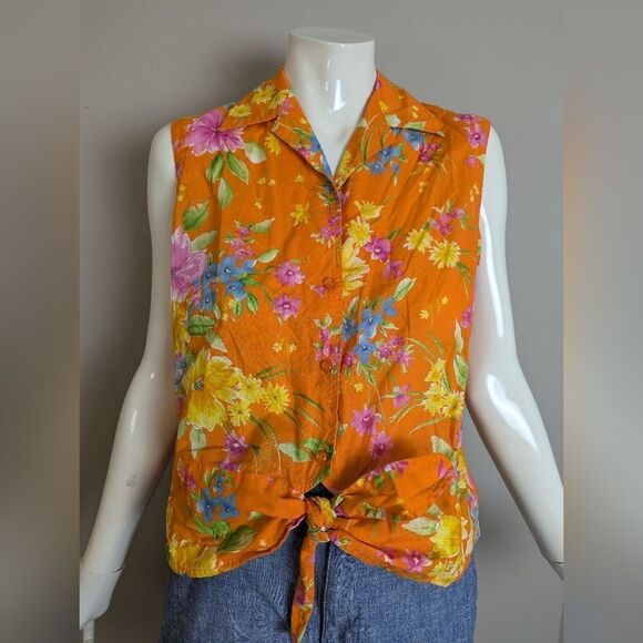Vintage Jones New York Sleeveless Floral Tie-Front Blouse – Size Small - Picture 4 of 8